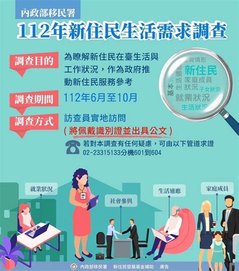 112年新住民生活需求調查6月開始 移民署：不會要求提供證件帳戶 社會 自由時報電子報