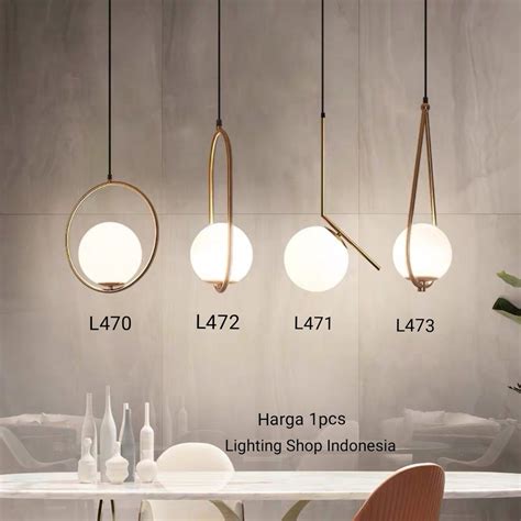 L Lampu Gantung Gold Bola Kaca Susu Modern Minimalis Pendant Light