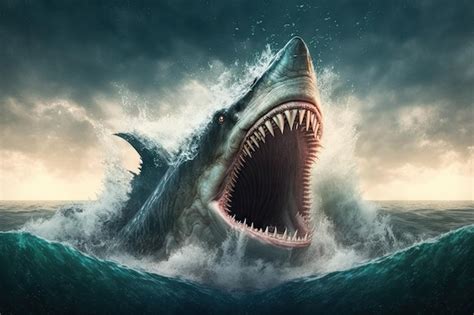 Premium AI Image | A sea monster rising from the ocean its massive jaws opening to reveal rows ...