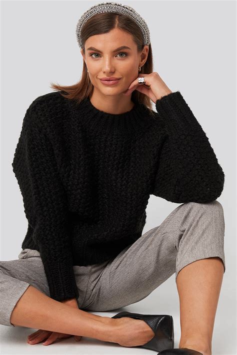 Heavy Knitted Wide Rib Sweater Black Na Kd