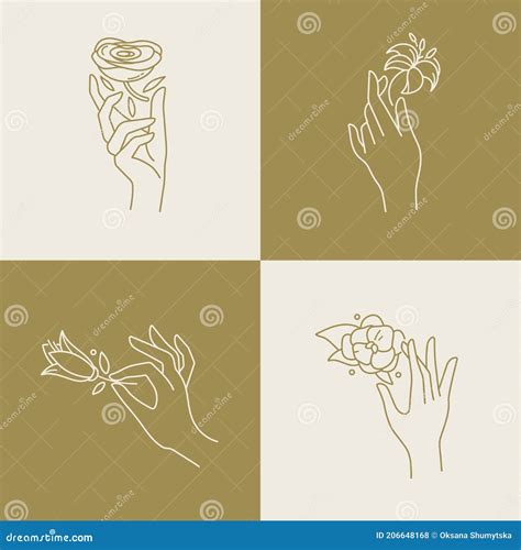 Vector Design Linear Template Logos Or Emblems Hands In In Different