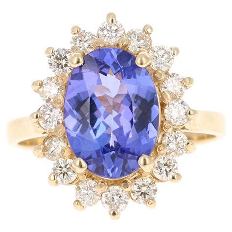 3 25 Carat Tanzanite Diamond 14 Karat Yellow Gold Engagement Ring For