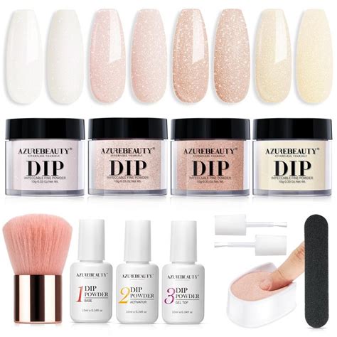 Azurebeauty Dip Powder Nail Kit Starter All Season Nude Skin Pearlescent Shell Glitter Colors