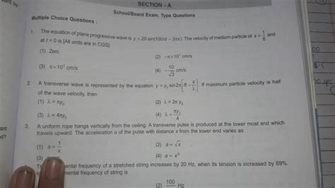 A Transverse Wave Is Represented By The Equation Y Y0 Sin2π[ft−λx ] If M