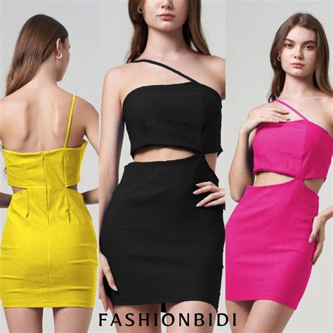 Jual Bidi Sherrie Korean Sexy Dress Asymetric Mini Bodycon Tanpa