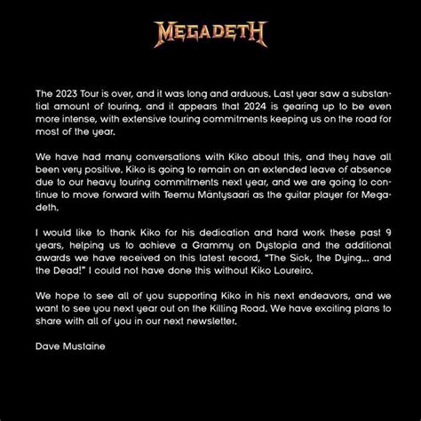 Megadeth Guitarist Kiko Loureiro Extends Leave Of Absence From Band