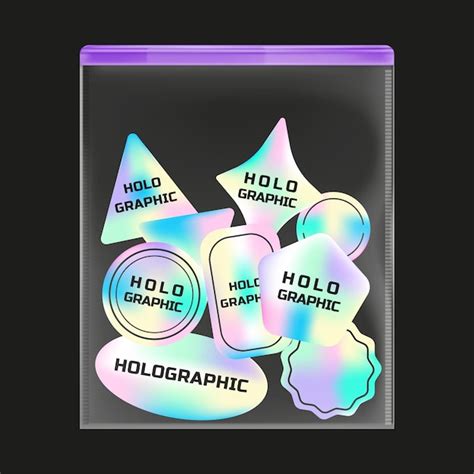 Premium Vector Holographic Sticker Pack In Plastic Zip Bag Futuristic