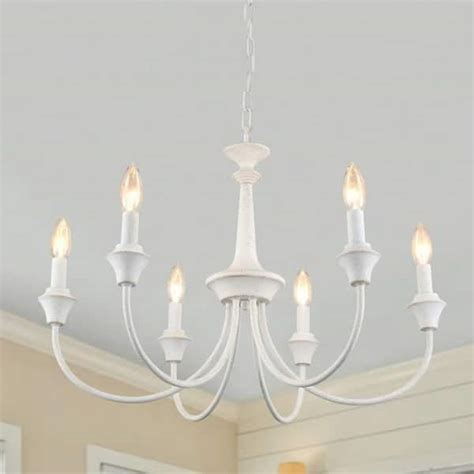 LWYTJO 6 Light Distressed White Dimmable Classic Linear Chandelier For