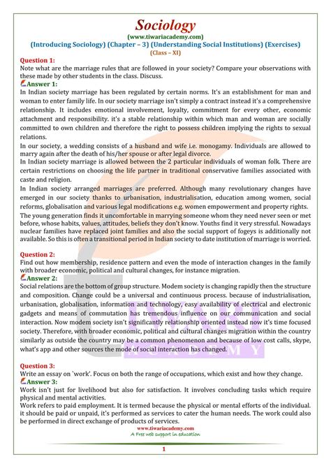 Ncert Solutions For Class 11 Sociology Chapter 3 Understanding Social