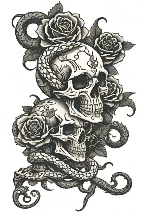 Blackwork Skull Roses Snake Spiders Tattoo Idea Blackink Ai