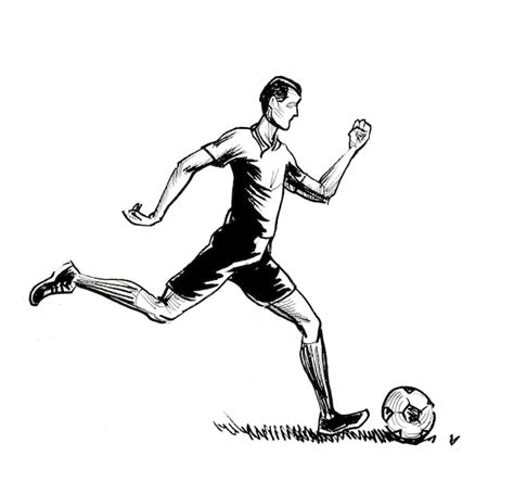 Jugador De F Tbol Pateando La Pelota Dibujo En Blanco Y Negro De Tinta