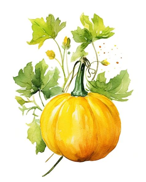 Premium Photo | A watercolor painting of a pumpkin and leaves.