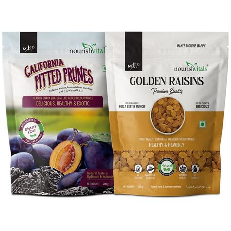 NourishVitals Combo California Pitted Prunes Golden Raisins Premium