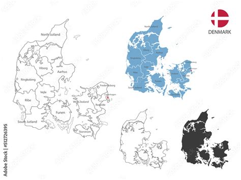 Vecteur Stock 4 Style Of Denmark Map Vector Illustration Have All