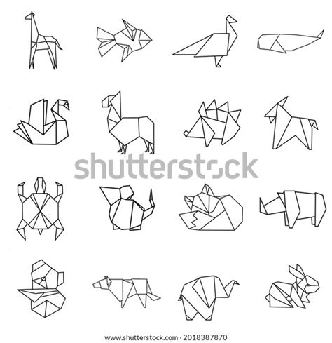 Japanese Animal Origami Illustration Line Art Stock Illustration 2018387870