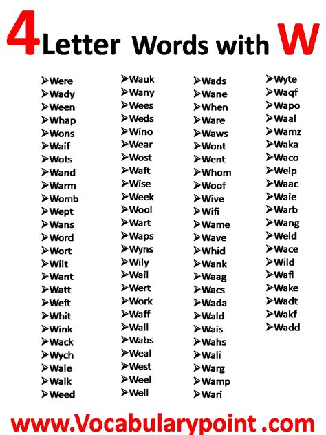 4 Letter Words Starting With W Vocabulary Point