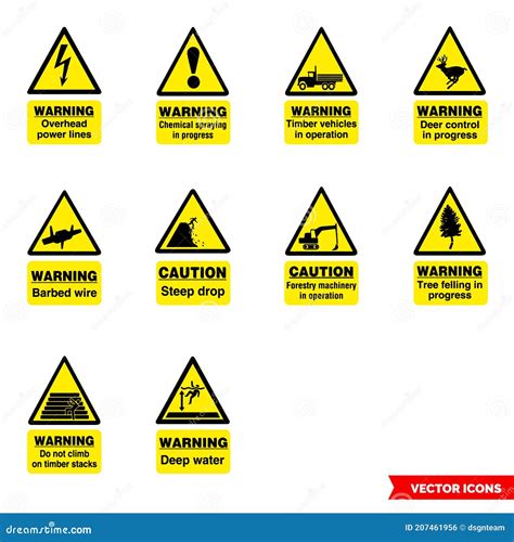 Forestry Hazard Signs Icon Set Of Color Types Isolated Vector Sign