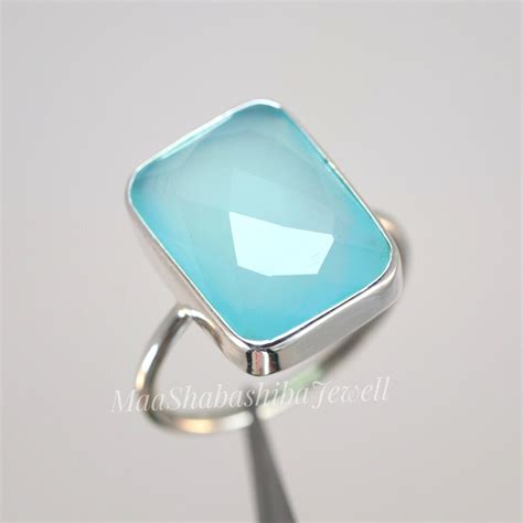 Boho Statement Ring Aqua Calcy Sterling Silver Ring Hand Crafted