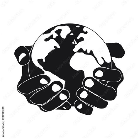 hands holding earth round on white background black symbol Stock Vector ...