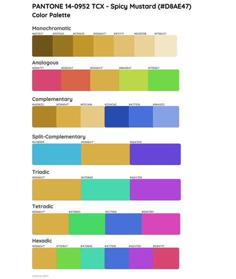 Pantone 14 0952 Tcx Spicy Mustard Color Palettes