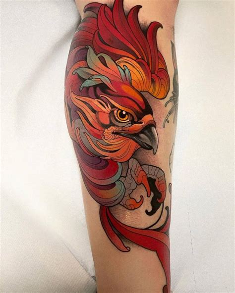 Phoenix Tattoon Done On The Shin Neotraditional Style