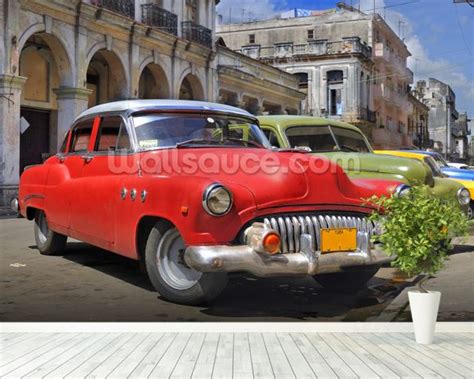 Cuba Classic Cars Wallpaper Wall Mural | Wallsauce UK