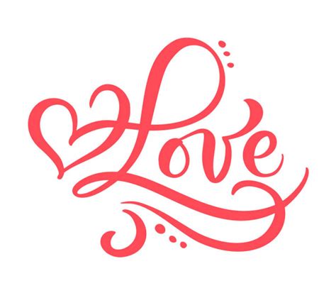 Red Calligraphy Word Love Vector Valentines Day Hand Drawn Lettering