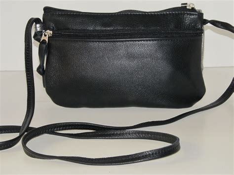 Black Leather Purse, Cross-body Bag With Silver Metallic - Etsy