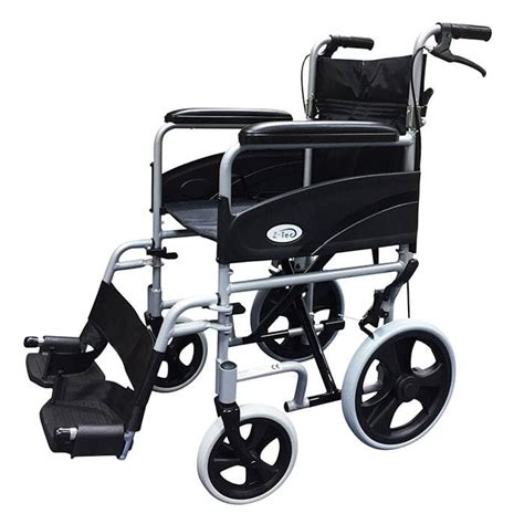 Z Tec Folding Aluminium Transit Wheelchair With Hand Brake Red From