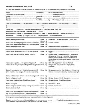 Invulbaar Online Huisartshelmers INTAKE FORMULIER REIZIGER LCR