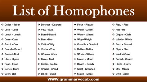 300+ Homophones Words List in English - GrammarVocab