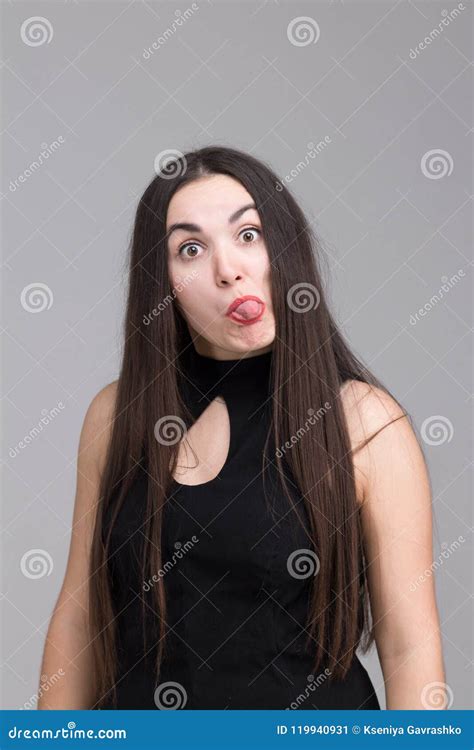Woman Brunette With Long Hair Teasing Showing Language Stock Image Image Of Fashion Comic