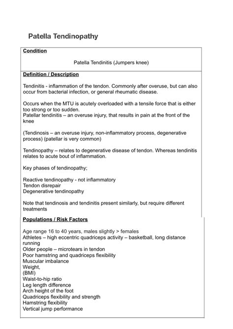 Patella Tendinopathy - Patella Tendinopathy 1 - Studocu