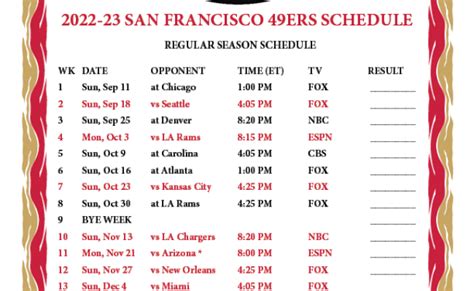 49ers Schedule 2022 To 2023 Printable