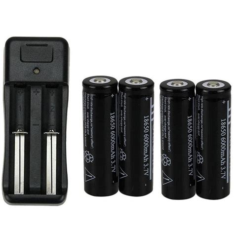 4PC 6000mAh 3.7V 8650 Li-ion Rechargeable Battery and 18650 Dual Charger