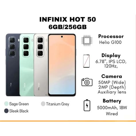 Jual Infinix Hot 50 6 256 Helio G100 6 78 Inch 120Hz FHD 50Mp Camera 5000 MAh Shopee