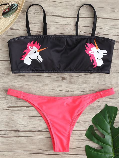 Off Cute Unicorn Bandeau Thong Bikini Rosegal