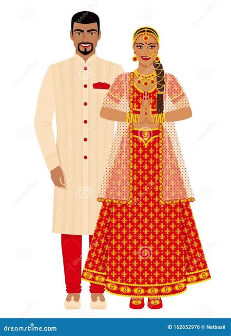 Indian Wedding Couple In Traditional Costumes Stock Vector