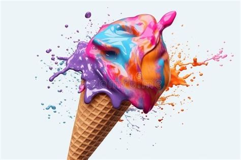 Illustration Showcasing An Ice Cream Cone With Vibrant Colors Melting Into A Creative Splash