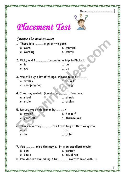 Placement Test Esl Worksheet By June Educate