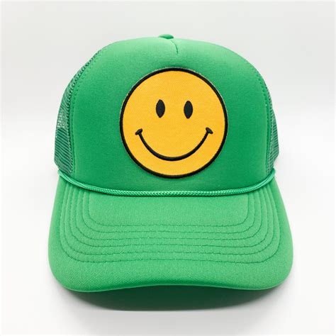 Kelly Green Smiley Face Trucker Hat Smile Patch Hat Etsy