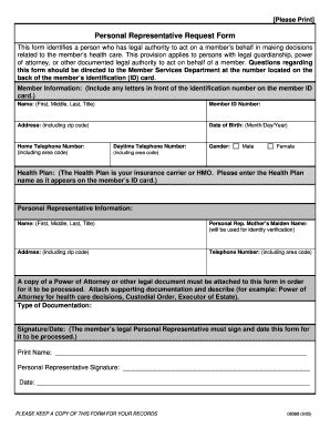 Fillable Online Personal Representative Request Form Amerihealth Fax