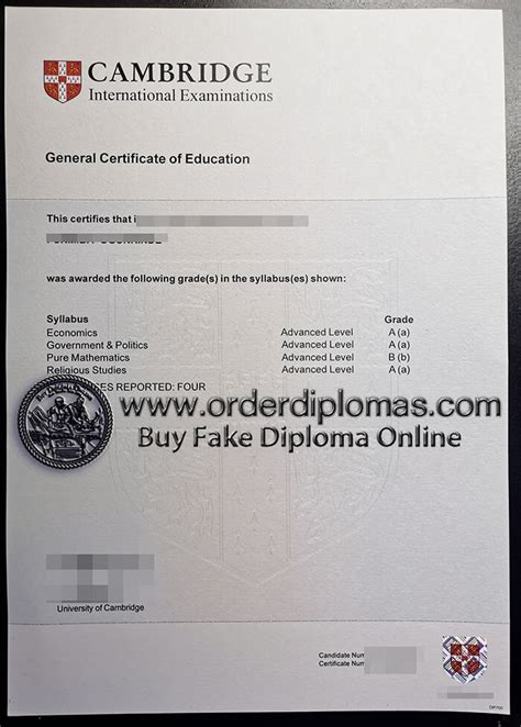 Buy Cambridge GCE A Level Fake Certificate Online