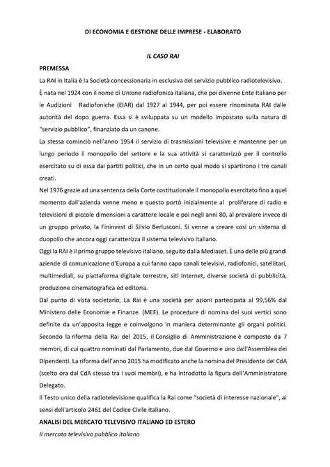 Elaborato Di Economia E Gestione Delle Imprese Elaborato Il Caso