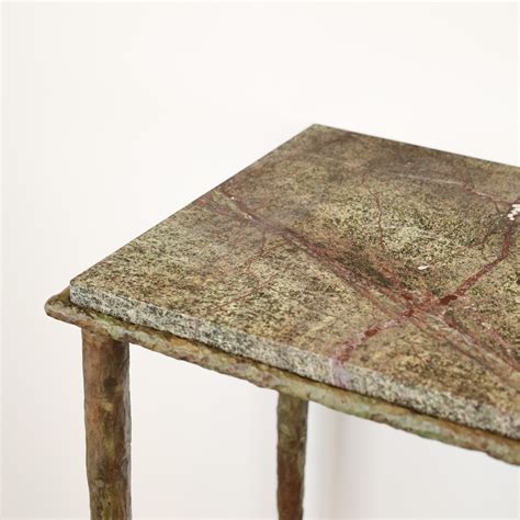 Wrought Iron Taper Leg Console Table In Verdigris Finish With Marble