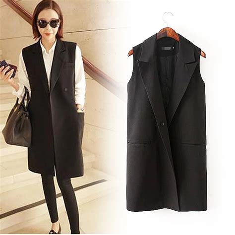 Xxxl 2015 Fashion Springandautumn Slim Black Vest Womens Casual