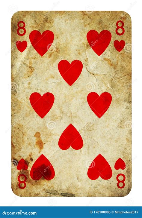 Eight of Hearts Vintage Playing Card - Isolated on White Stock ...