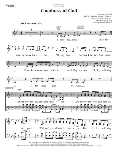 Goodness Of God Sheet Music PDF (WorshipTeam.tv) - PraiseCharts