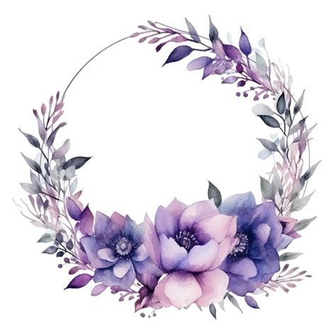 Premium Ai Image Purple Flowers And Leaves Arranged In A Circle On A White Background