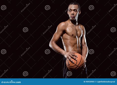 African American Basketball Player Posing With Ball Stock Image Image